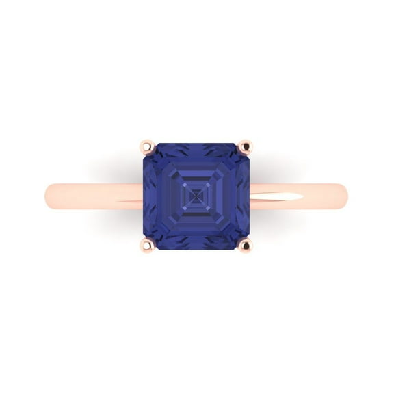 Solitaire Engagement Ring for Women - 2ct Simulated Tanzanite in 14K Rose Gold Promise Ring