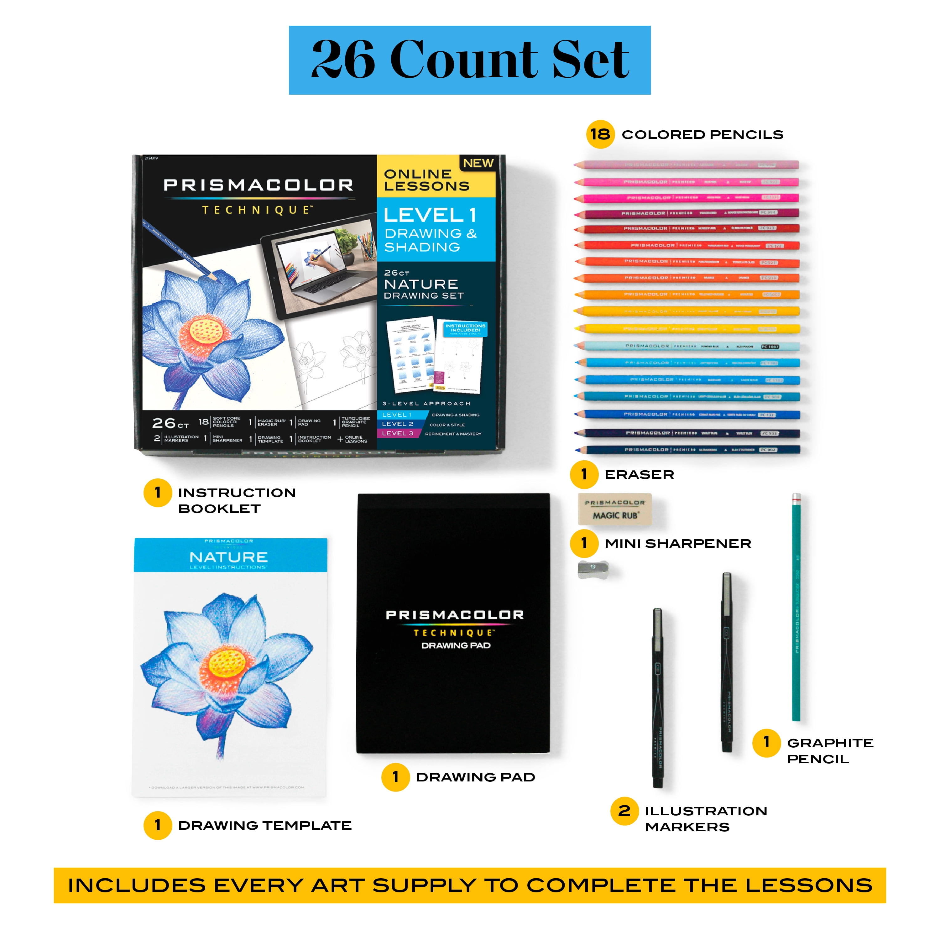 47 Count Prismacolor Technique 2 Art Lessons In 1 Nature & Animal Drawing  Sets