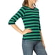 thumbnail image 4 of Camiseta básica de mujer con mangas de codo Inspire Chic, cuello redondo, ajuste slim, casual, impresa, talla XL, verde y azul oscuro, 4 of 8