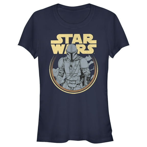 Junior's Star Wars: The Mandalorian Mando Circle Stance Graphic Tee Navy Blue X Large