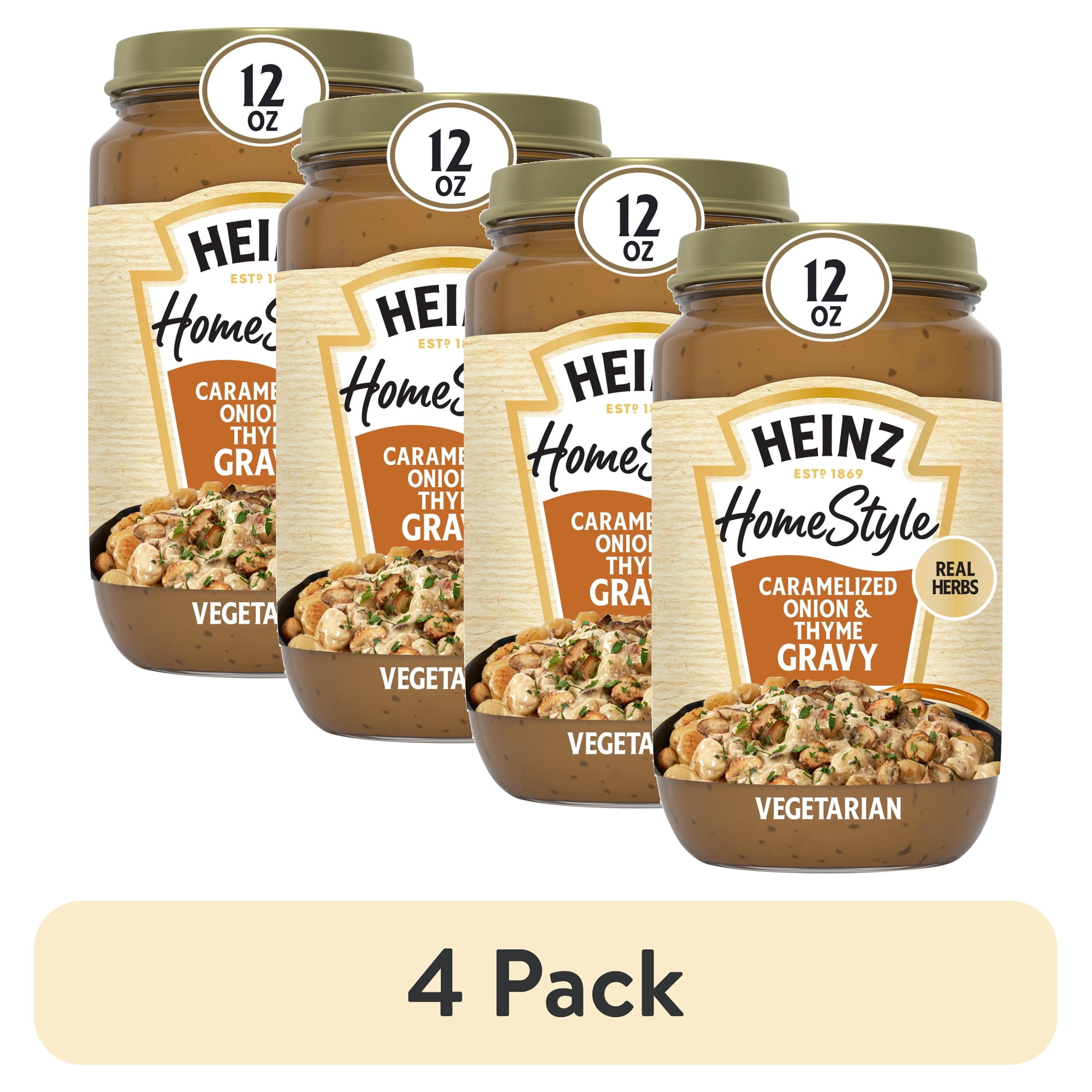 (4 pack) Heinz HomeStyle Caramelized Onion and Thyme Gravy, 12 oz Jar