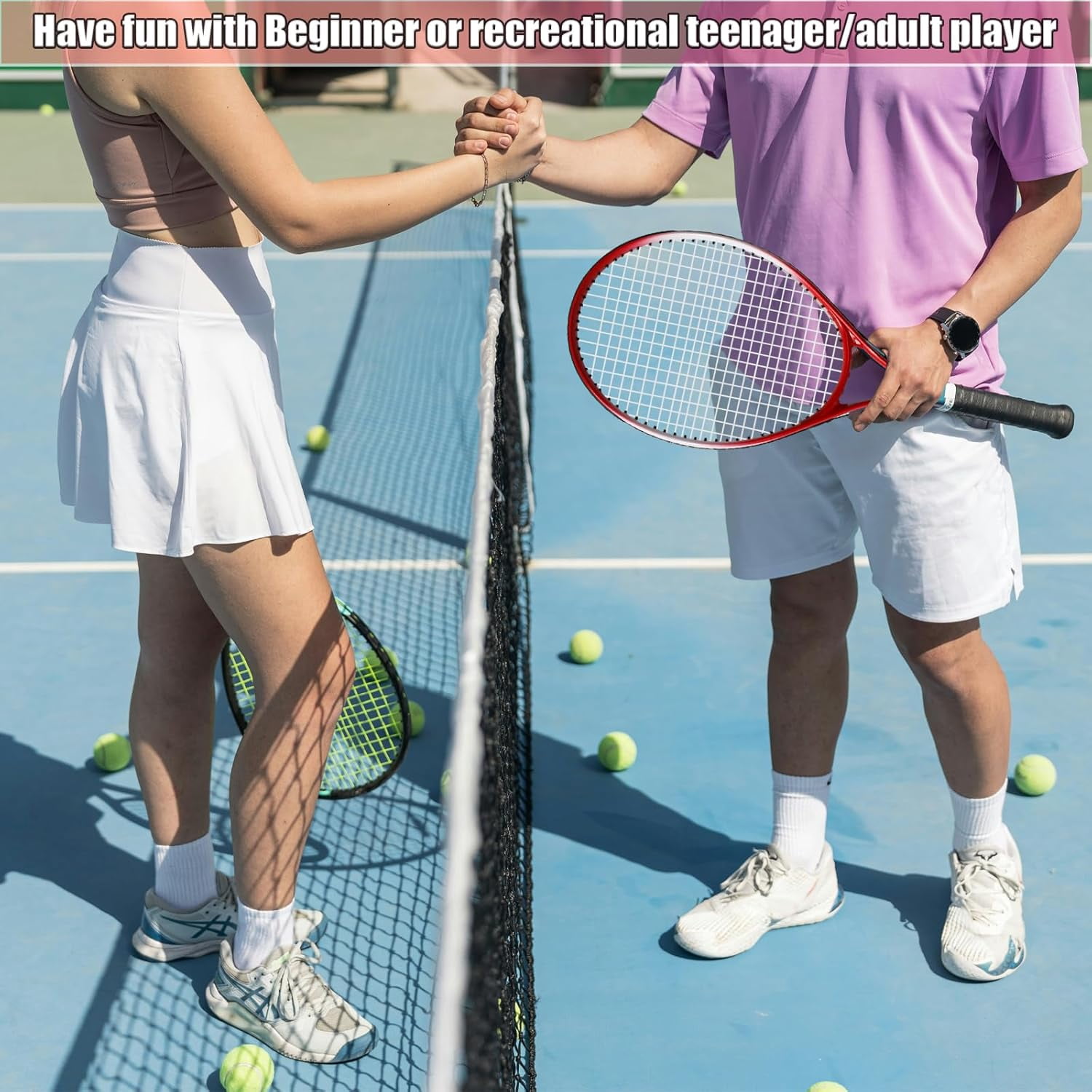 Magicorange Tennis Racket Set of 2 for Adult, 27 inch Length for Beginners and Professional with 4 Balls, 3 Overgrips, 1 Trainer, 1 Tennis Bag (Red)