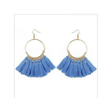 Lapis White Earrings - Nicesee Boho Round Circle Tassel Drop Earrings For Women