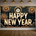 thumbnail image 3 of Golden Fireworks Happy New Year Banner Clock Design New Year Display City Lighted Letters Holiday Backdrop for New Year Party Eve Celebration Indoor Decoration, 3 of 9