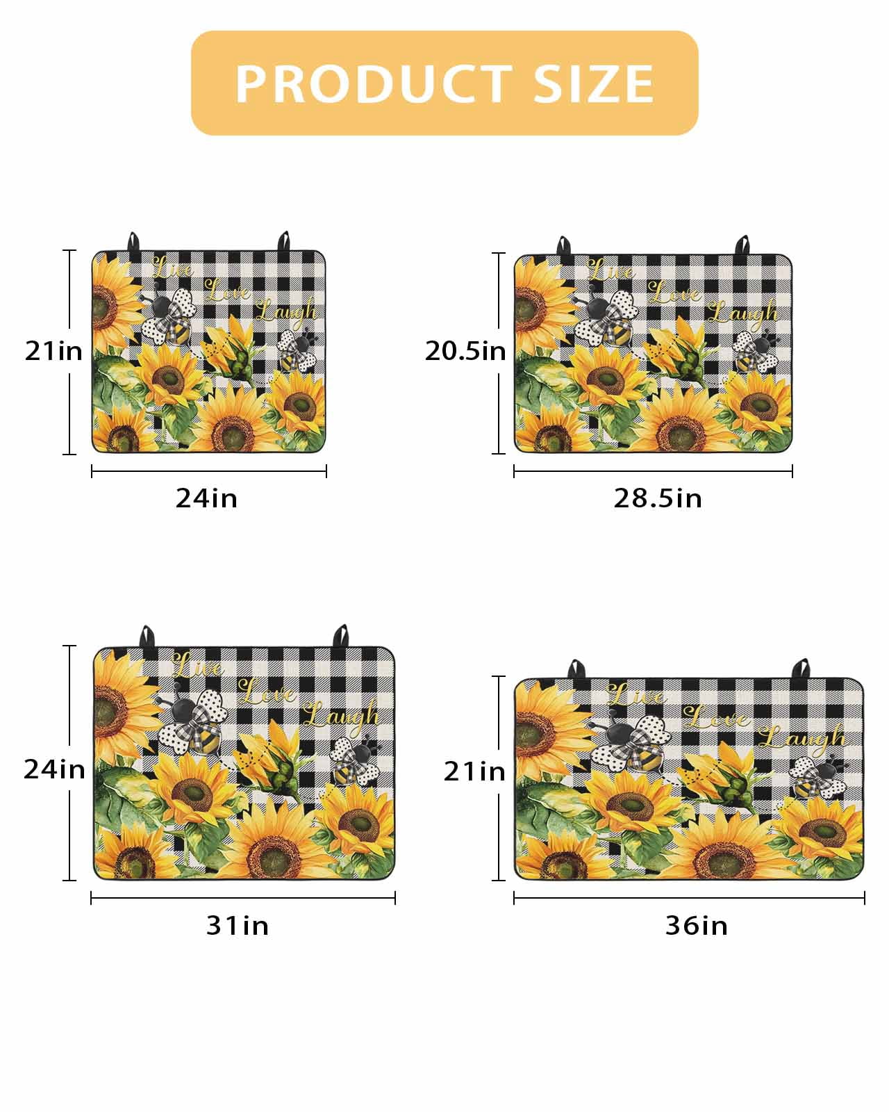 nqOlkjepod Large Induction Cooktop Protector Mat 24"x21", Sunflower Bee Stove Top Covers for Electric Stove, Black Buffalo Plaid Botanical Leaf Floral Stove Burner Cover Mats, Glass Top Stove Cover