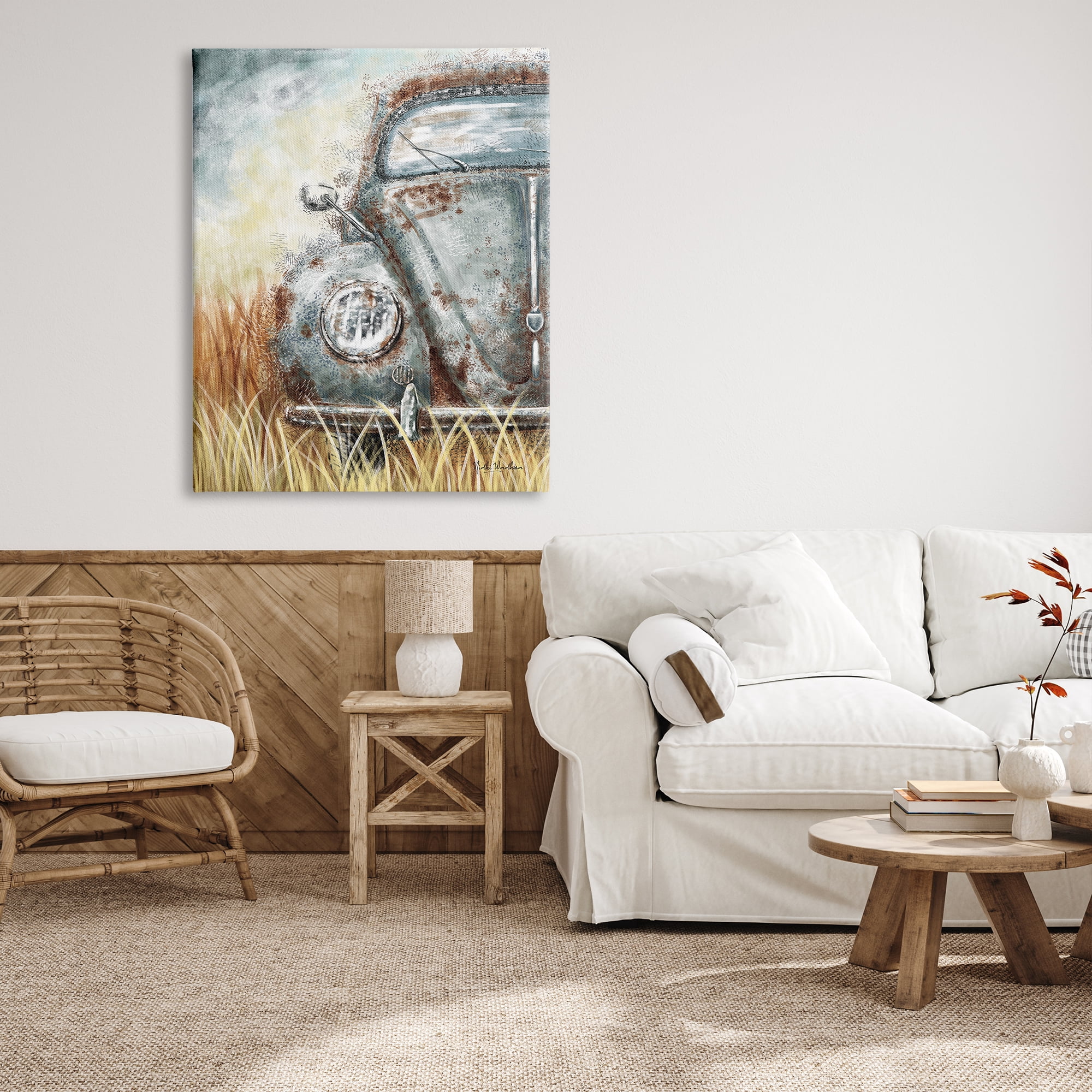 Stupell Industries Vintage Car Country Field Transportation Painting Gallery Wrapped Canvas Print Wall Art, 36 x 48