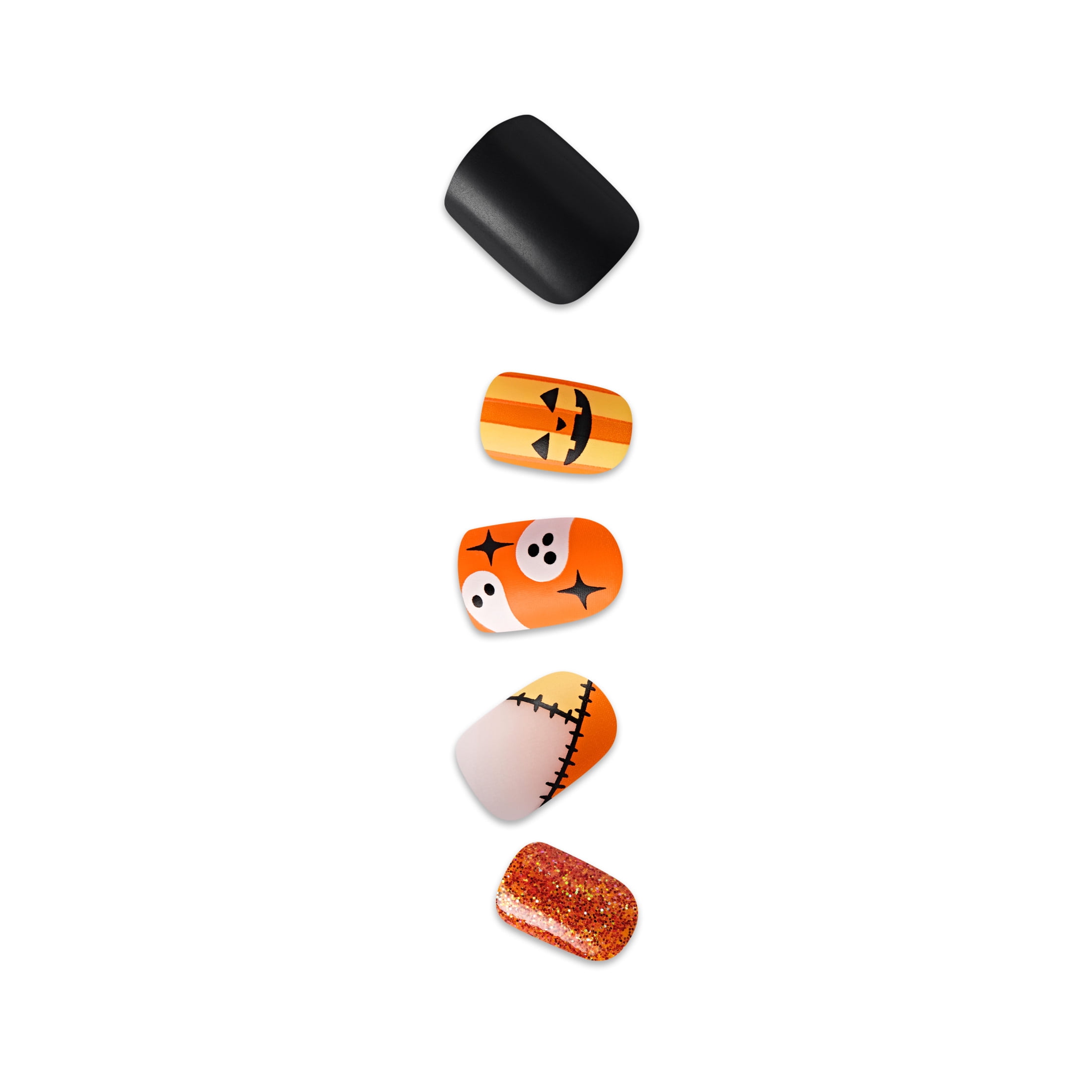 Kiss Impress Press On Nails Short, Halloween, ‘Dead Glam’, Orange & Black, Squoval, 30 Count