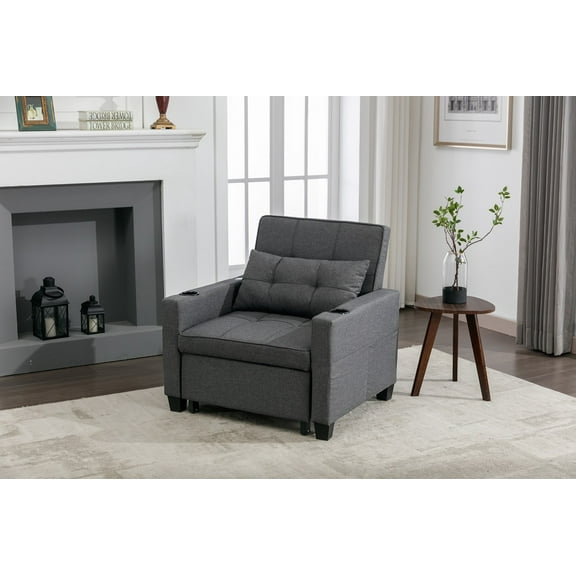 YDSM  Futon Chair Bed Convertible Chair 3-in-1 Pull Out Sleeper Chair Beds with USB Ports,Wear-resistant and Anti-scratch, Armchair Bed Sleeper for Living Room (Dark Grey Linen)