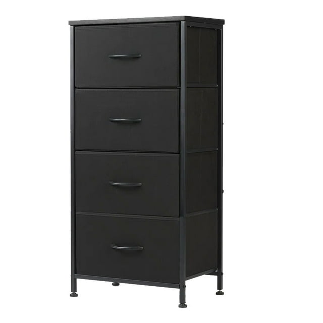 4 Drawer Dresser Storage Vertical Tower Organizer Bedroom Nightstands Steel Frame, Black