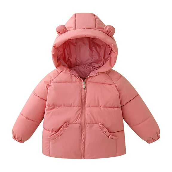 PINQI Kids Warm Overcoats Kids Toddler Baby Girls Winter Warm Thick Solid Cotton Long Sleeve Padded Jacket Coat with Pocket for Party Birthday School(Pink,4-5 Years)