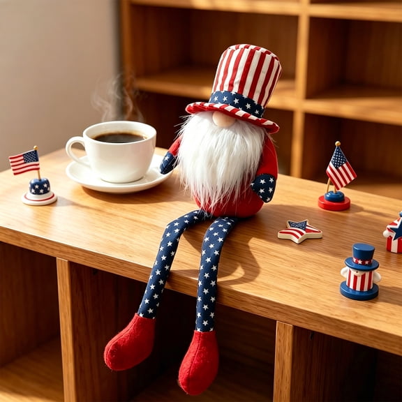 erdimoy 19.3" Patriotic Uncle Sam Gnome Plush, Red White Blue Long Legs Dwarf for 4th of July & Memorial Day Tiered Tray Decor