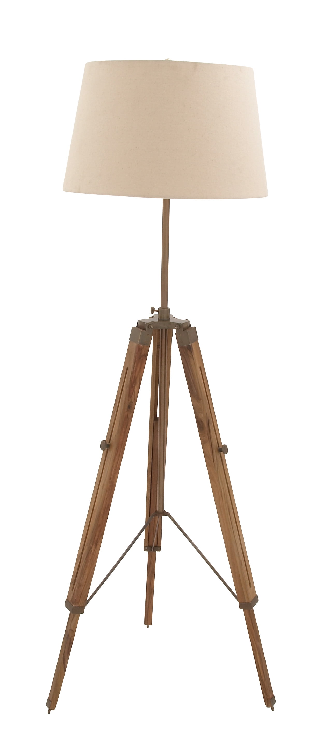 Wood Brass Tripod Floor Lamp