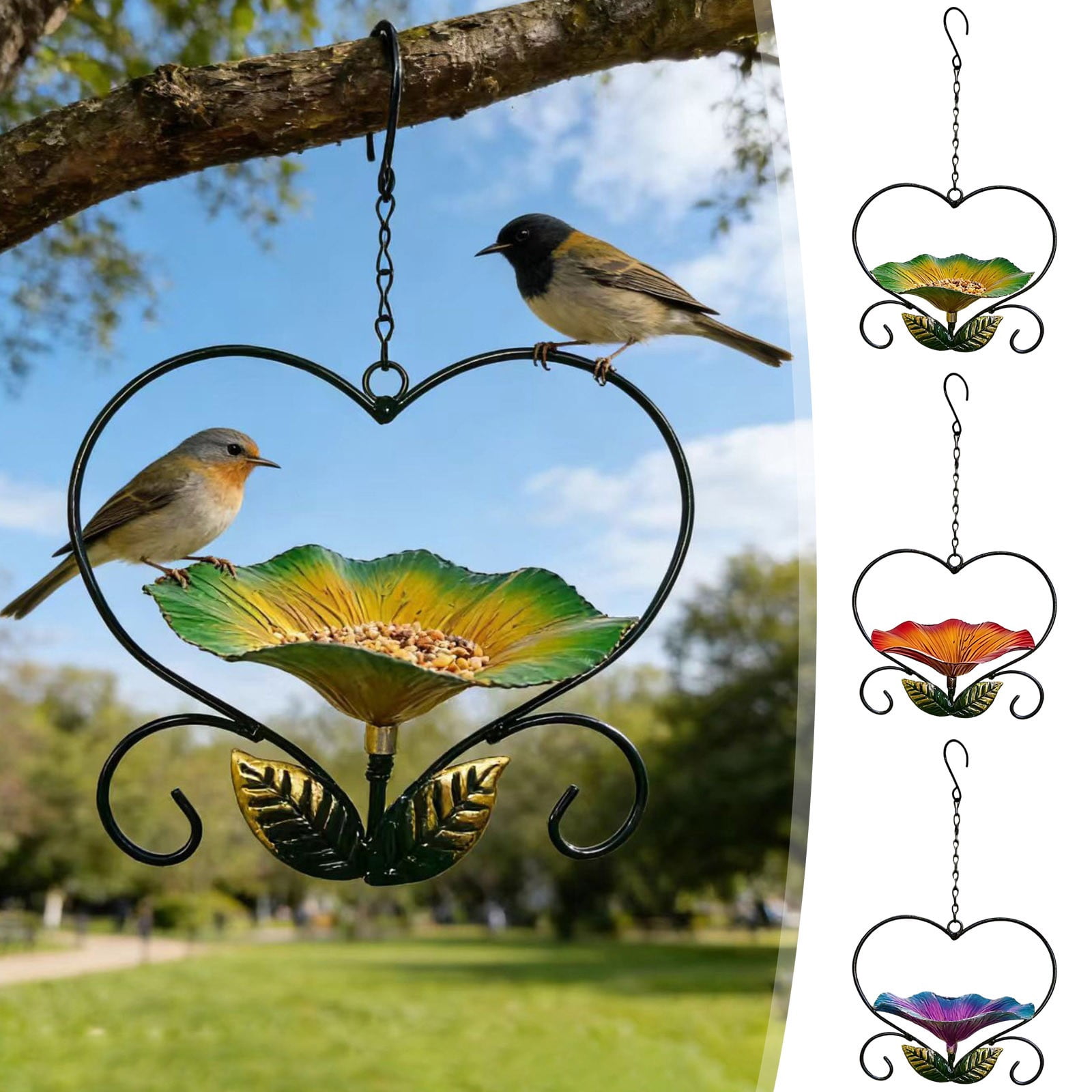 Kugisaki Outdoor Standing Metal Bird Baths Sunflower Shape Hummingbirds Feeder with Stake for Backyard Patio Yard Outdoor Decor