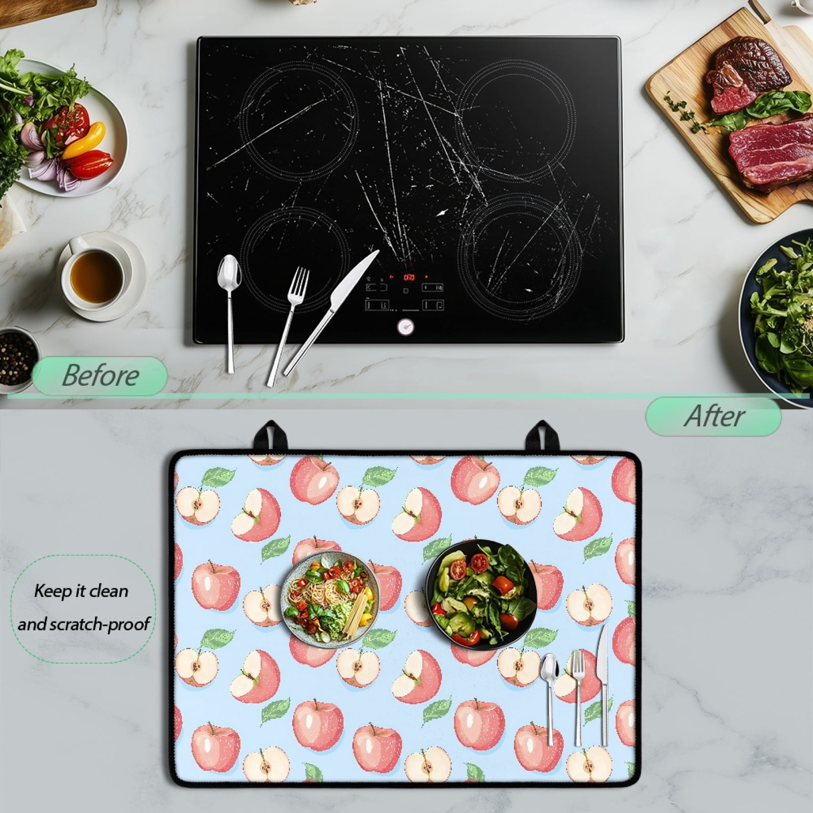 SEANATIVE Stove Top Cover for Glass Stove Multi-purpose Electric Stovetop Cover Cooktop Dust Cover Heat Resistant Mats for Countertop Glass Stove Washer Dryer Top, Apple Pattern Blue