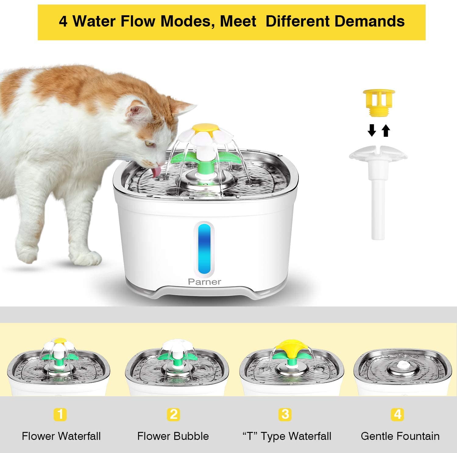 Cat drinking fountain, stainless steel pet drinking fountain 2.5L