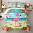 thumbnail image 2 of Castle Fairy Cartoon Beach Flamingo Twin Quilt Set,Cocktail Hibiscus Tropical Border Twin Coverlet Set,Pink Sand, 2 of 7