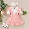 thumbnail image 4 of 3pcs Été Bébé Vêtements Ensemble Pétale Motif Mignon Manches Courtes Robe + Bandeau + Jupe, 4 of 7