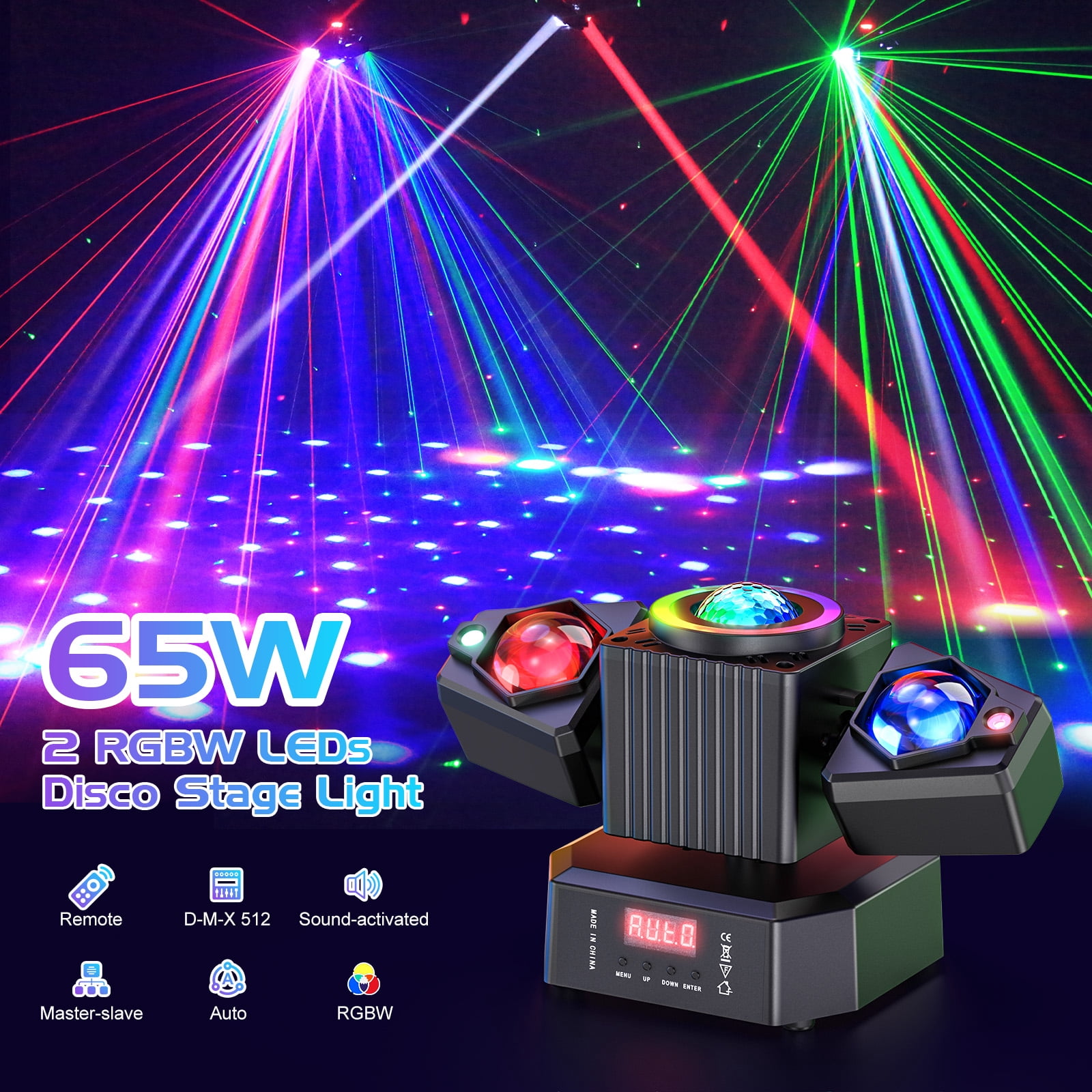 1-Pack 65W RGBW Dual-Arm Stage Light with Starry Effect - Remote/DMX512/Auto/Sound Control for DJ Parties & Events