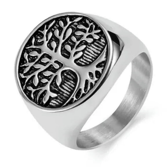 QQTDFG Mens Tree of Life Signet Ring Stainless Steel Biker Band Christmas Wedding Gift-Silver-7