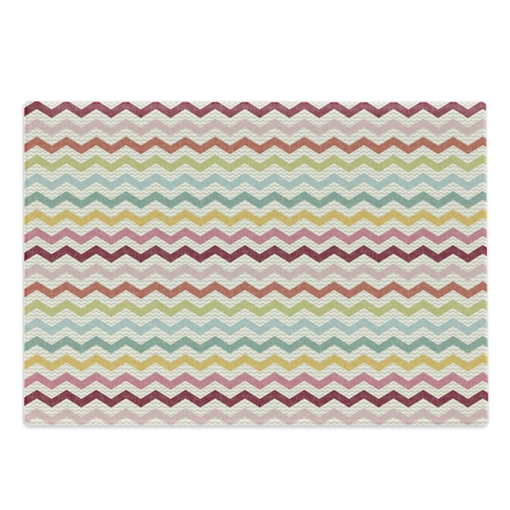 Chevron Cutting Board, Boho Style Old Fashioned Symmetrical Chevron Lines with Long Downward Strokes Art, Decorative Tempered Glass Cutting and Serving Board, Large Size, Multicolor, by Ambesonne