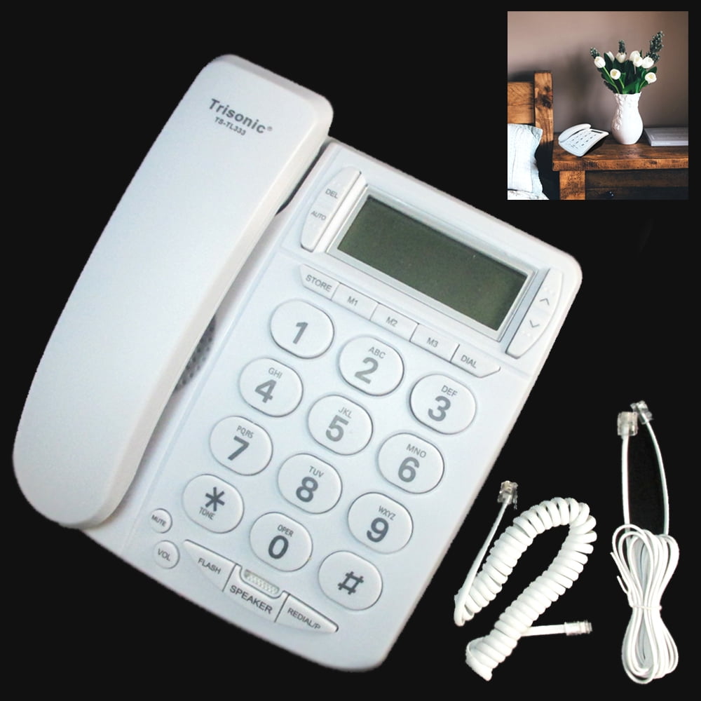 Blue Donuts BD-098WHT2-White Caller ID Phone for wall or desk with Speaker and M 