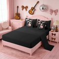 thumbnail image 4 of Erosebridal Black Pink Letter I Floral Bow Print Bedding Comforter Set, Monogram Style Queen Bedding Sets for Girls, Black Reversible 7-Piece, 4 of 6