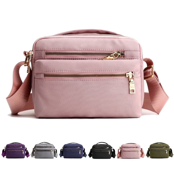 CHOK Nylon Shoulder Bag Women Waterproof Crossbody Bag Multi-pocket Handbag Large Capacity Messenger Bag-Light Grey