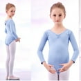 thumbnail image 4 of CYRBOKO Girls Competition Ballet Leotard, Long Sleeve Performance Training Cotton Dancewear Clothes Light Blue Size 8-9 T, 4 of 5