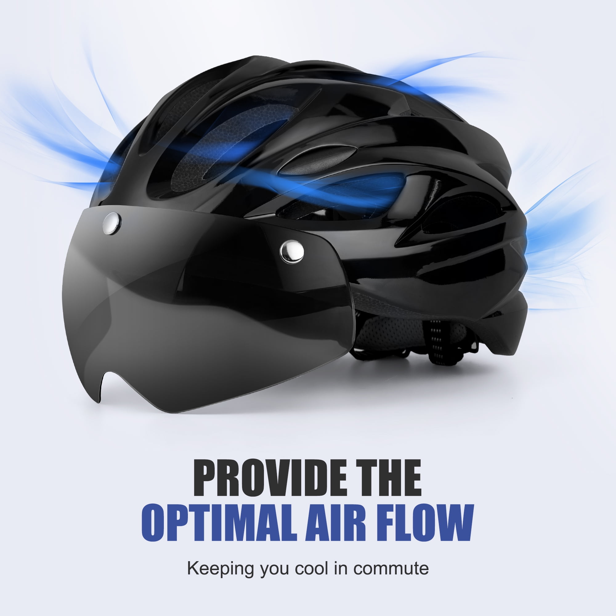 Uarter Lightweight Adult Bike Helmet, Adjustable Fit, Integrated Light, and Detachable Visor. Ideal for Mountain and Road Cycling, Fits Head Sizes 22-24 Inches