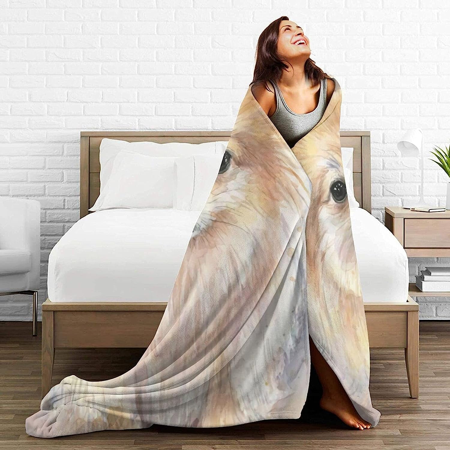 Newhomestyle 3D Flannel Plush Throw Blanket, 80"x60" Pomeranian Watercolor Pom Puppy Dog Cute Animal Painting, Super Cozy Air Conditioning Blanket