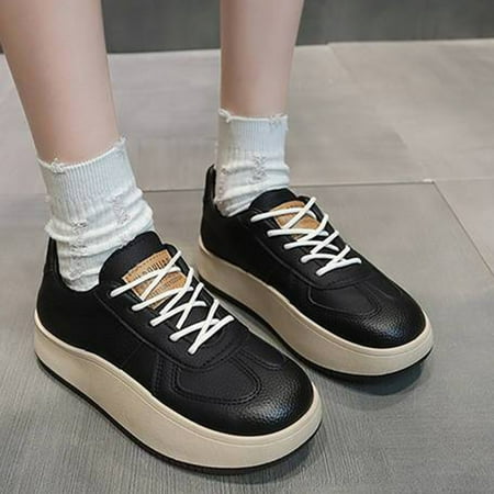 

WQJNWEQ Women s Flats Shoes Leisure Thick Bottom Bread Shoes Shoes Thick Bottom Retro Casual Board Shoes Round Toe Tied Sneakers Thick Casual Shoes Board Shoes Comfort