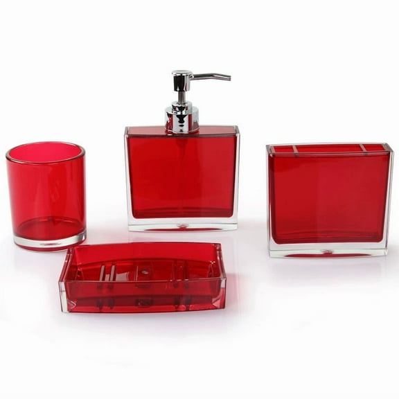 Namzi 4-Piece Bathroom Organization Set, Space Saving Modern Bathroom Accessories Set with Vanity Storage Containers, Matching Bathroom Decor for Apartment Guest Bath Upgrade,Red