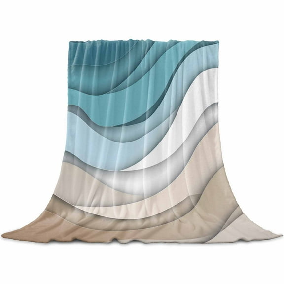 Turquoise Brown Flannel Blanket for Bed, Teal White Geometric Gradient Stripes Soft Cozy Warm Couch Throw Blanket, Lightweight Fluffy Plush Bedding Blankets for Sofa Decor All Season 40"x50"