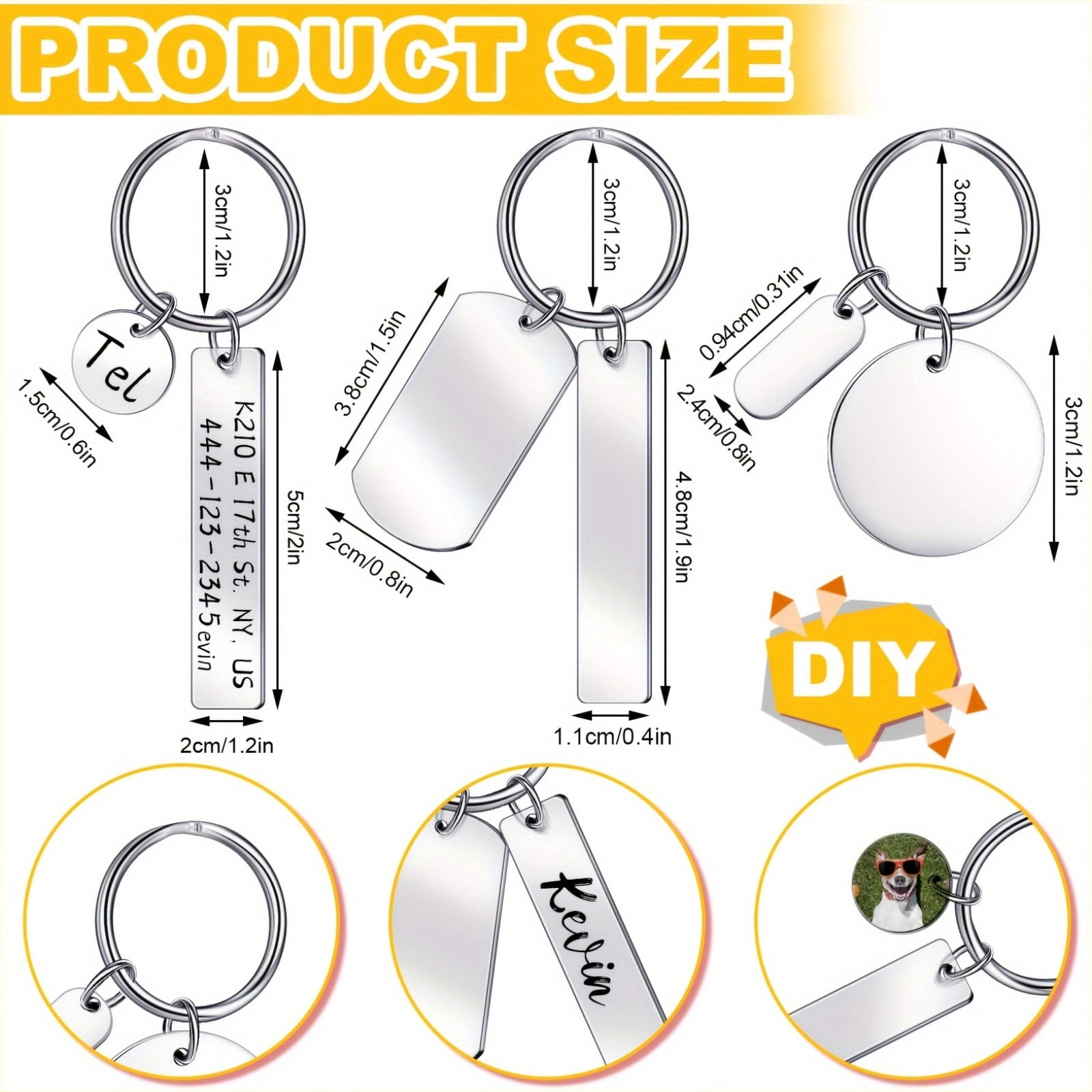 30 Pcs Stainless Steel Keychain Blanks Set, Engravable Metal Key Tags with Key Rings Mixed Shapes for Laser Engraving Stamping DIY Crafts Personalized Gift Making