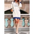 thumbnail image 5 of Women'S Oversized Sweatshirt Dress Half Zip V Neck Long Sleeve Contrast Fall Casual Mini Dresses White & Blue M, 5 of 8