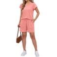 thumbnail image 6 of MOSHU Womens Pajamas Sets V Neck Tops and Drawstring Shorts Sets with Pockets Two Piece Lounge Sets Oufits, 6 of 12