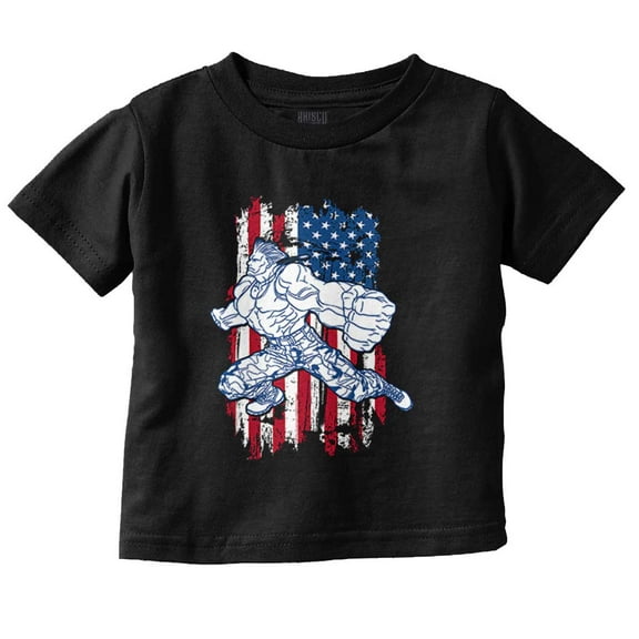 Street Fighter America Flag USA Guile Toddler Boy Girl T Shirt Infant Toddler Brisco Brands 6M