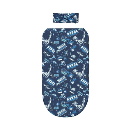 

Lafuoo Blue Bus Pattern 0-6 Months Newborn Swaddle Bag Headband Set for Girls Clothes Baby Care Products