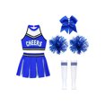 thumbnail image 3 of Xnihocha Girls Classic Cheerleading Team Uniform Mesh Splice Crop Top with Pleated Boxer Skirts Rooter Stage Suit B Blue 16, 3 of 5