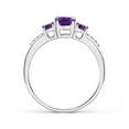 thumbnail image 2 of ANGARA Natural Oval Amethyst Three Stone Ring with Diamond Accents in 14K White Gold for Women (Size-7x5mm) | February Birthstone, Anniversary, Jewelry Gift for Women | Natural Amethyst Ring, 2 of 8