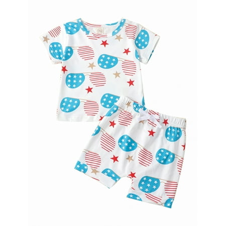 

Peyakidsaa Toddler Baby Boys Girls Outfit Short Sleeve Round Neck Tee Shirt Independence Day Star Striped Print Shorts