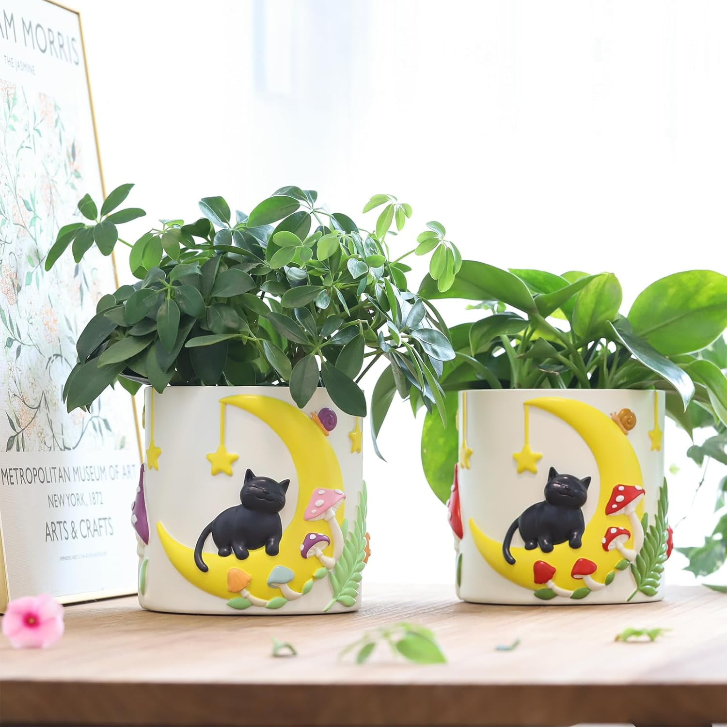 GUGUGO Moon Cat Flower Pots, Cute Unique Rainbow Planter with Drainage, Vintage Retro Mushroom Flower Plant pots for Indoor Plants, Eclectic Succulent Gardening Pot for Home Décor (A, 5Inch)