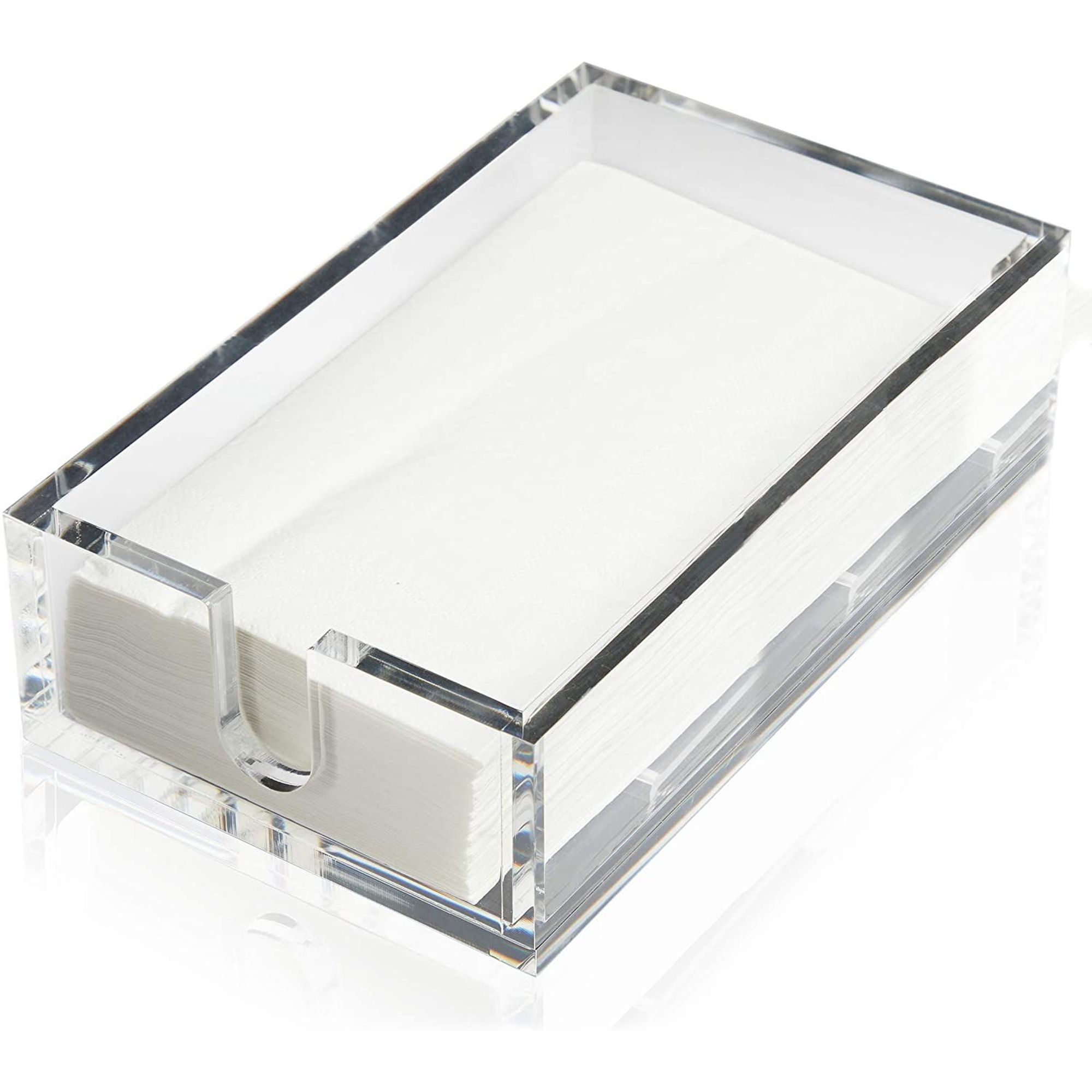 Clear Acrylic Flat Napkin Holder for Kitchen with 50 White Napkin Set