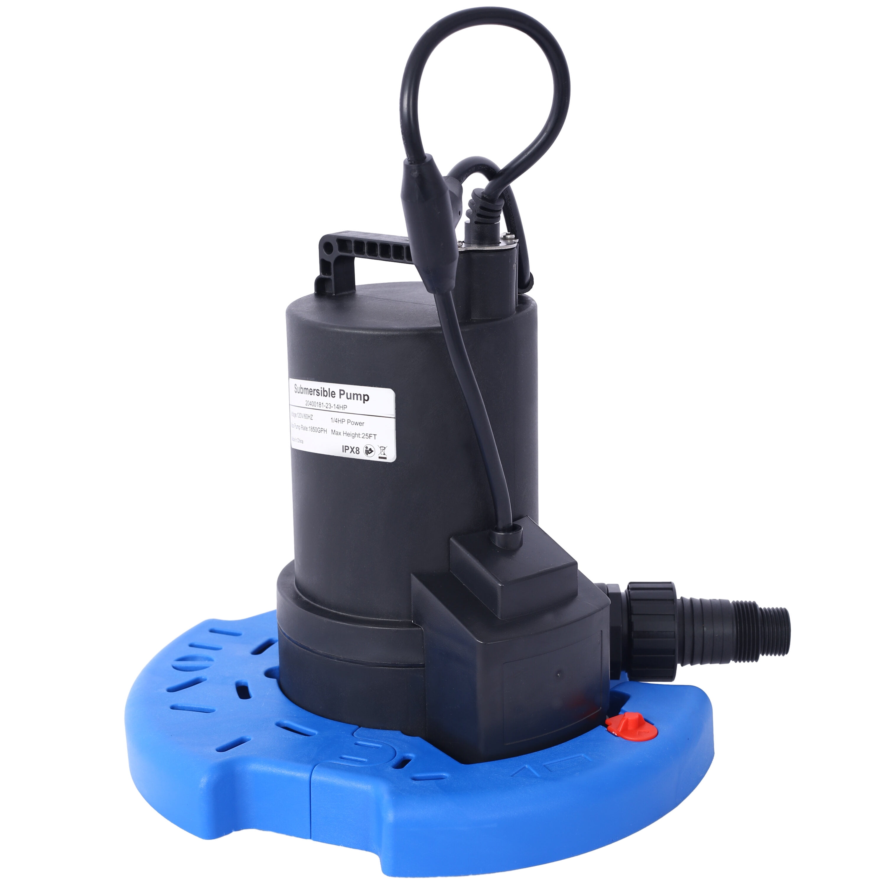 1/4 HP Automatic Swimming Pool Cover Pump 120 V Submersible with 3/4 Check Valve Adapter1850 GPH Water Removal for Pool, Hot Tubs, Rooftops, Water Beds and more,