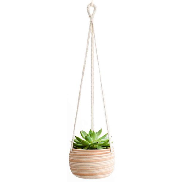 Golden Home Ceramic Hanging Planter Macrame Plant Holder 5