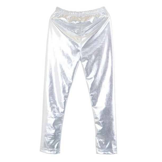 Fashion Girl Leggings New Baby Kids Metallic Ballet Toddler Pants  Trouser-Silver