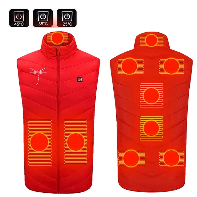 yoeyez Veste Chauffante Femme, Femme Gilet Chauffant Intelligent à 9 Zones Recharge Usb Gilet Chaud Veste Chauffante Intelligente Col Montant Gilet Loisirs Rouge P