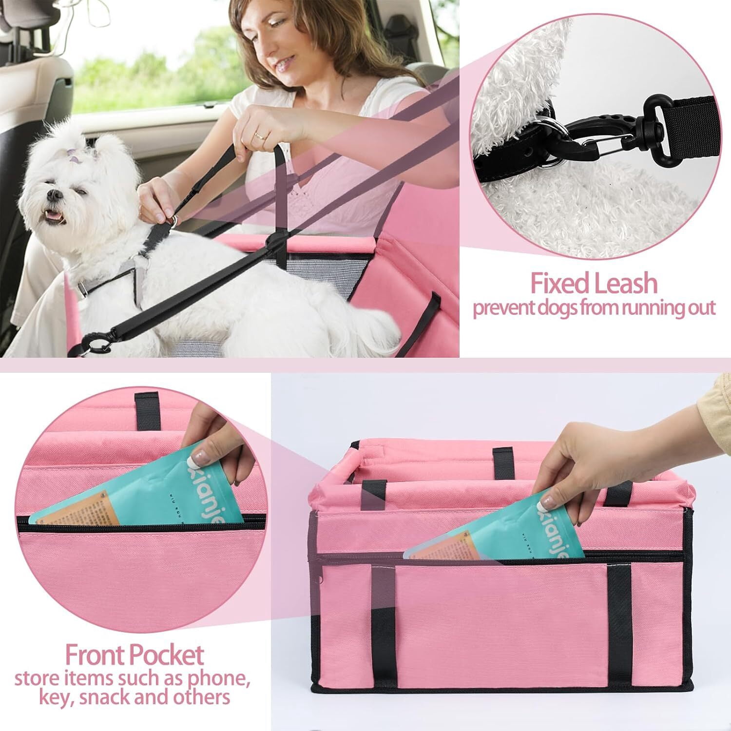 Portable Pet Car Seat Booster for Small Dogs, Travel Dog Car Seat with Clip-On Safety Leash and Sturdy PVC Frame, Anti-Collapse Design, Ideal for Small Dogs Under 25 lbs