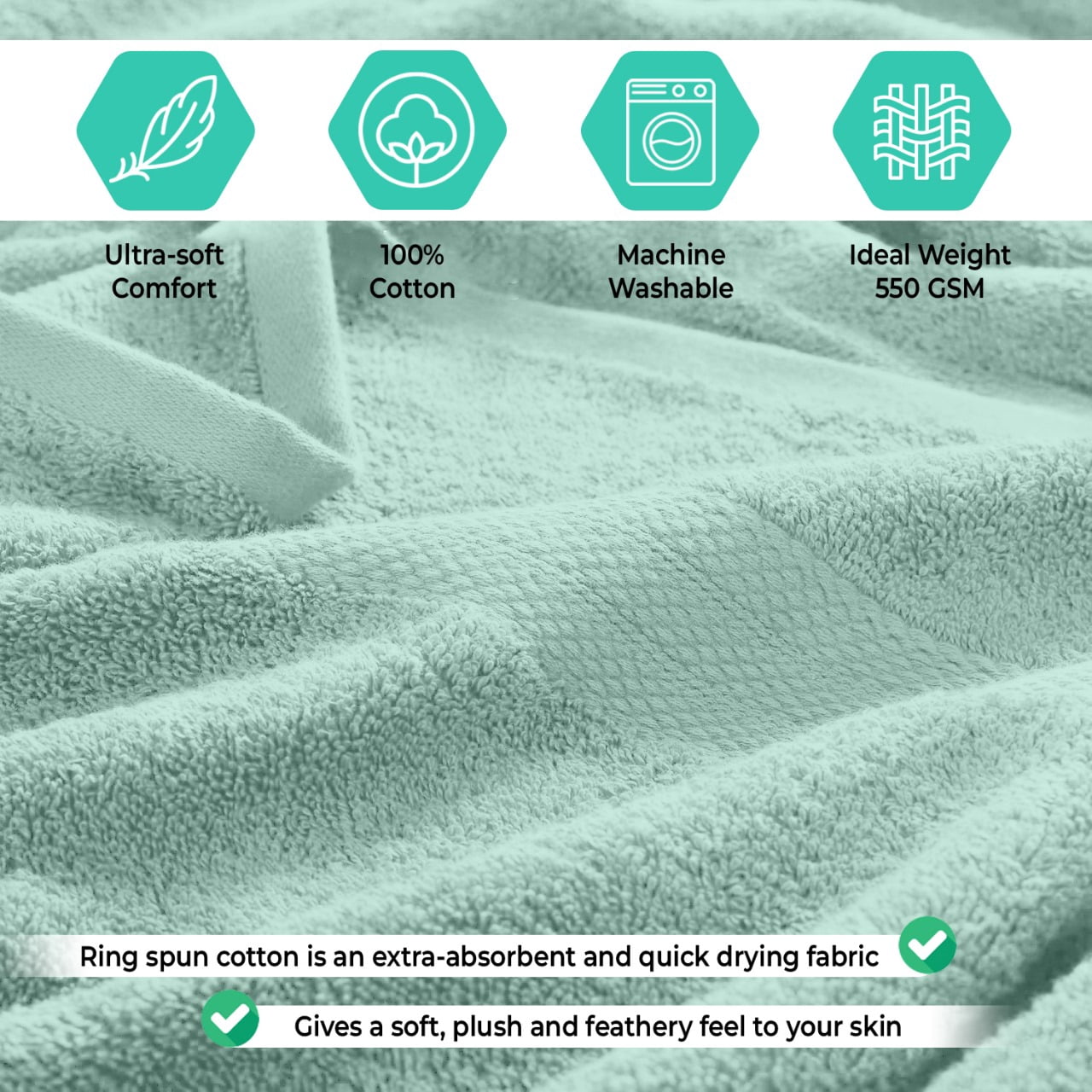 KAHAF COLLECTION 6 Piece Towel Set Aqua – 100% Ringspun Cotton Soft & Highly Absorbent – Includes 2 Bath Towels, 2 Hand Towels & 2 Washcloths – Quick Dry, Durable, and Luxurious Bathroom Essentials