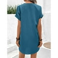 thumbnail image 4 of 2025 Casual Summer T Shirt Dress for Women Solid Color Short Sleeve V Neck Mini Shift Dresses with Pockets, 4 of 8